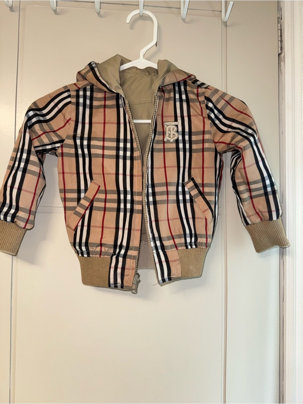 Burberry Tan Plaid Hooded Kids Jacket